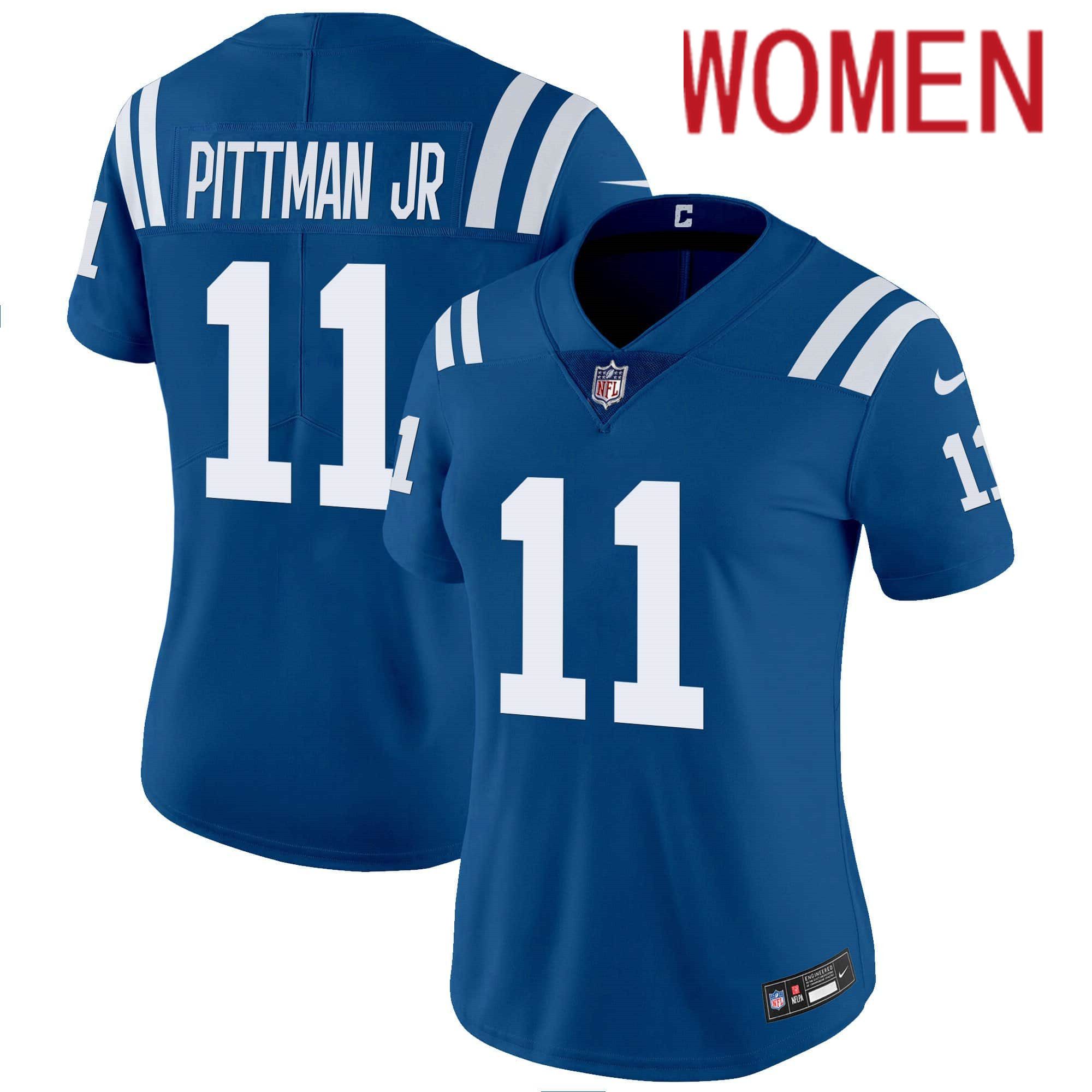 Women Indianapolis Colts 11 Pittman jr Blue 2024 Nike Vapor Limited NFL Jersey style 1